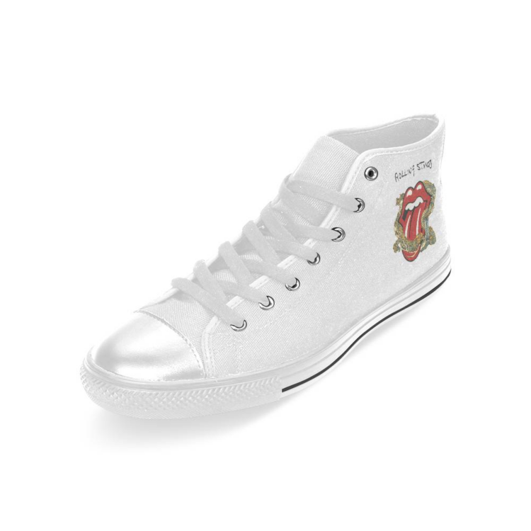 The Rolling Stones Big Tongue Gold Dragon Tattoo Japan Style Canvas Shoes,Low Top, High Top, Sport Shoes - All White