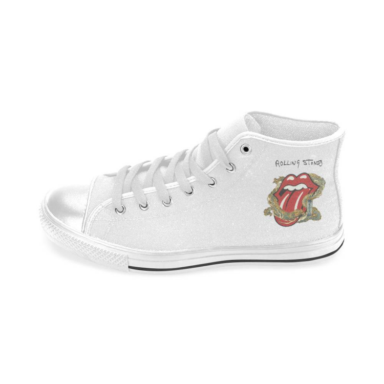 The Rolling Stones Big Tongue Gold Dragon Tattoo Japan Style Canvas Shoes,Low Top, High Top, Sport Shoes - All White