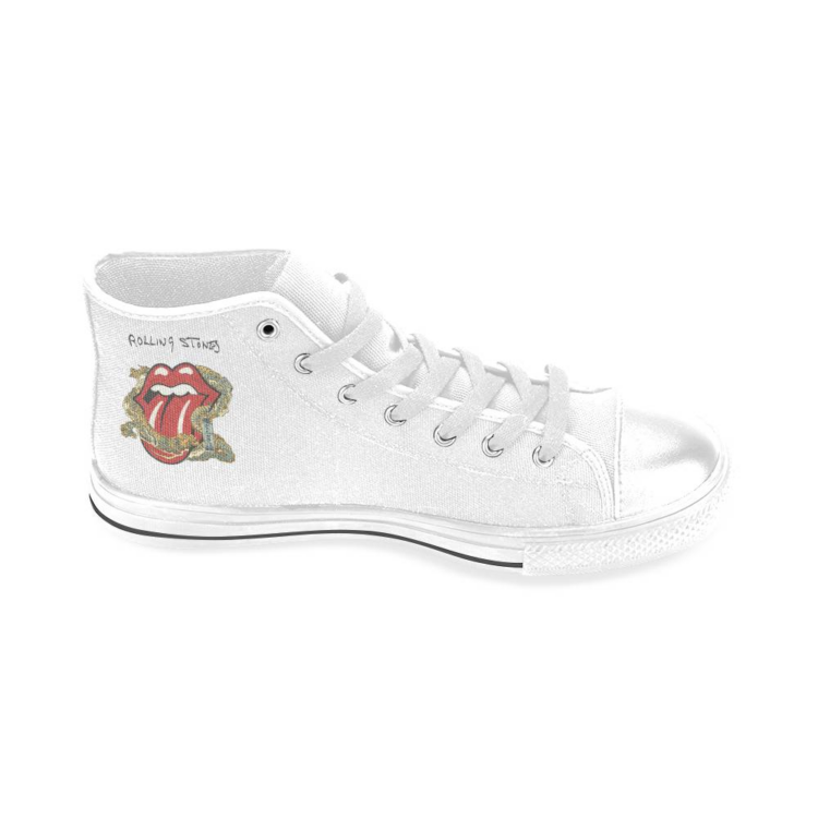 The Rolling Stones Big Tongue Gold Dragon Tattoo Japan Style Canvas Shoes,Low Top, High Top, Sport Shoes - All White