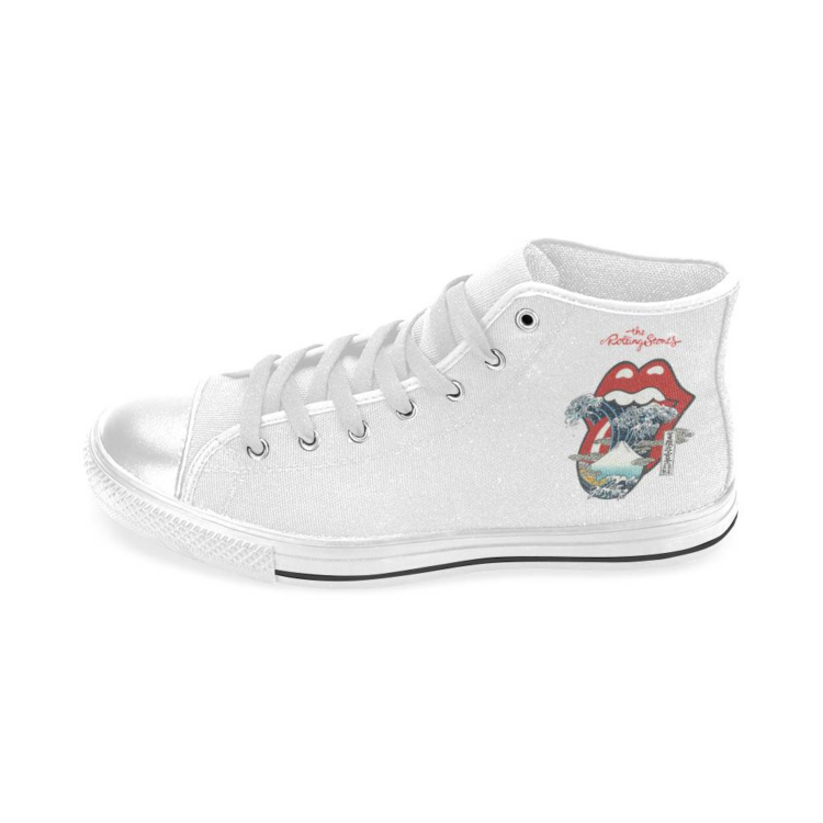 The Rolling Stones Big Red Tongue Great Wave Fuji Mountain Tattoo Japan Style Canvas Shoes,Low Top, High Top, Sport Shoes - All White