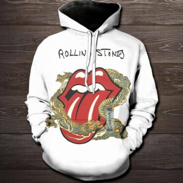 The Rolling Stones Big Tongue Gold Dragon Tattoo Japan Style Shirt - White