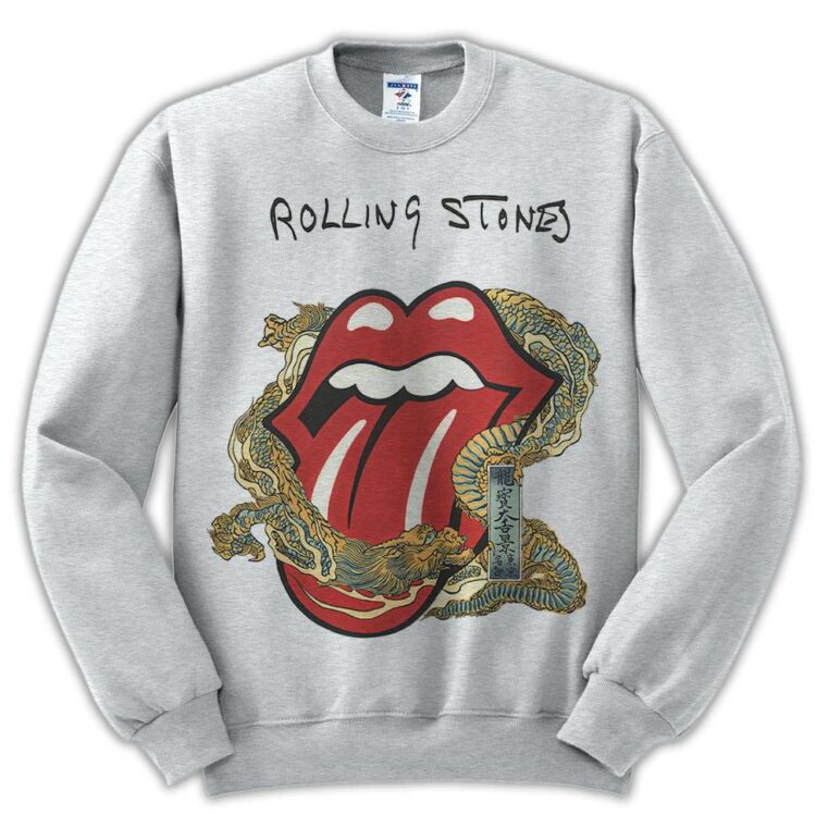 The Rolling Stones Big Tongue Gold Dragon Tattoo Japan Style Shirt - White