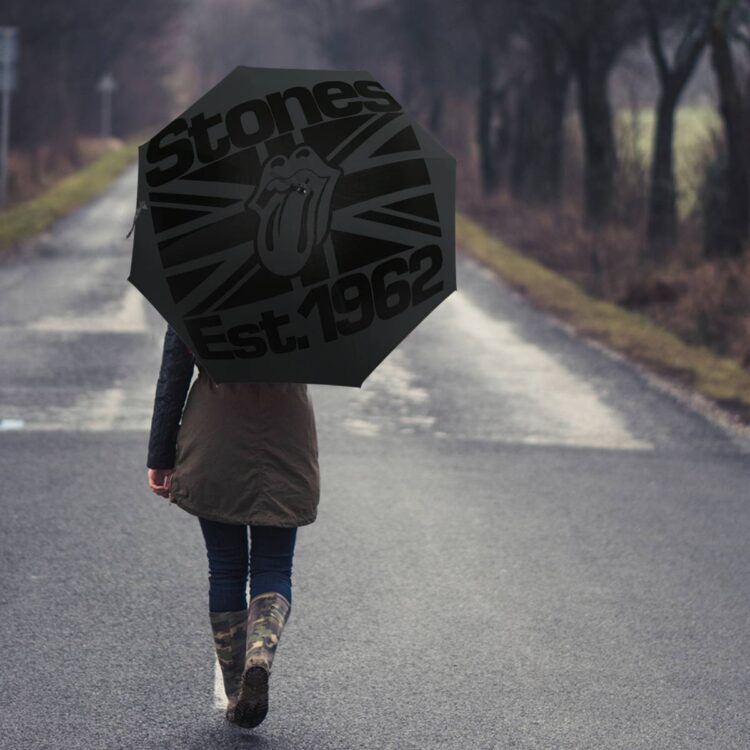 The Rolling Stones Big Tongue Black on Black Union Jack Umbrella